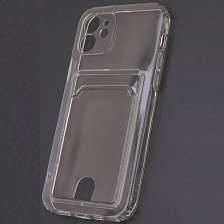 Чехол накладка CARD CASE для APPLE iPhone 12, силикон, отдел для карт, защита камеры, цвет прозрачный Чехол накладка CARD CASE для APPLE iPhone 12, силикон, отдел для карт, защита камеры, цвет прозрачный