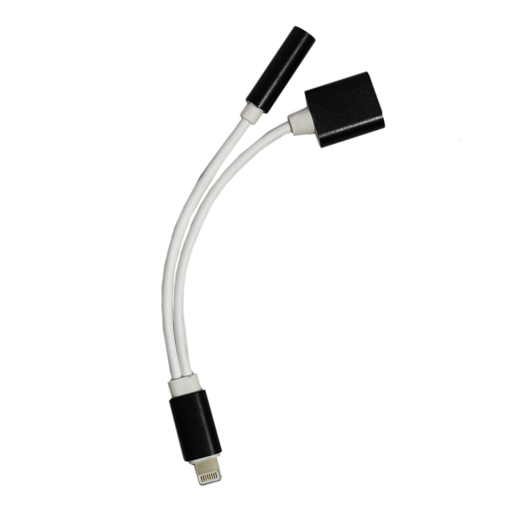 Переходник с Apple 8pin на Apple 8pin + jack 3.5мм, цвет белый чёрный кант П4-6.