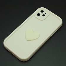 Чехол накладка для APPLE iPhone 11, силикон, 3D сердце, защита камеры, бортики, цвет молочный Чехол накладка для APPLE iPhone 11, силикон, 3D сердце, защита камеры, бортики, цвет молочный