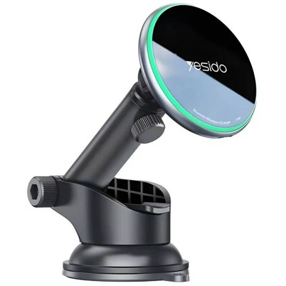 Автомобильный держатель YESIDO C132 с креплением под MagSafe для смартфона, на вакуумной присоске с беспроводной быстрой зарядкой, 15W, цвет черный (распродажа -30%)