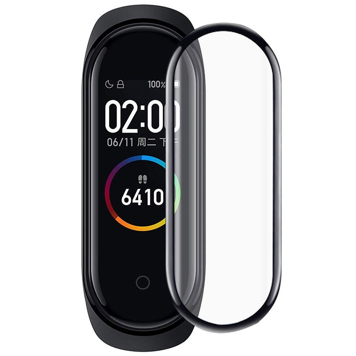 Защитное стекло 10D для XIAOMI Watch Mi Band 4, закругленные края, цвет черный.