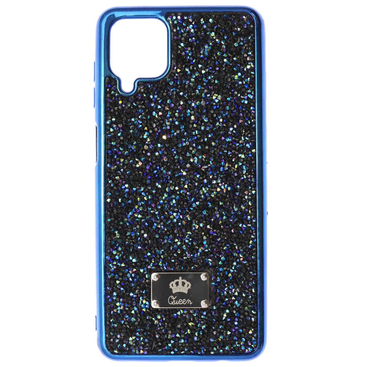 Чехол накладка Queen для SAMSUNG Galaxy A12 (SM-A125), M12 (SM-M127F), силикон, стразы, цвет синий