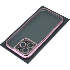 Чехол накладка для APPLE iPhone 14 Pro Max, силикон, защита камеры, стразы, цвет окантовки розовое золото Чехол накладка для APPLE iPhone 14 Pro Max, силикон, защита камеры, стразы, цвет окантовки розовое золото
