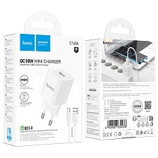 СЗУ (Сетевое зарядное устройство) HOCO C145A Charm с кабелем USB Type C, 18W, 1 USB A, QC3.0, длина 1 метр, цвет белый