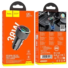 АЗУ (Автомобильное зарядное устройство) HOCO NZ14A Guerrero, 38W, 1 USB Type C, 1 USB A, PD20W, QC3.0, Led подсветка, цвет черный