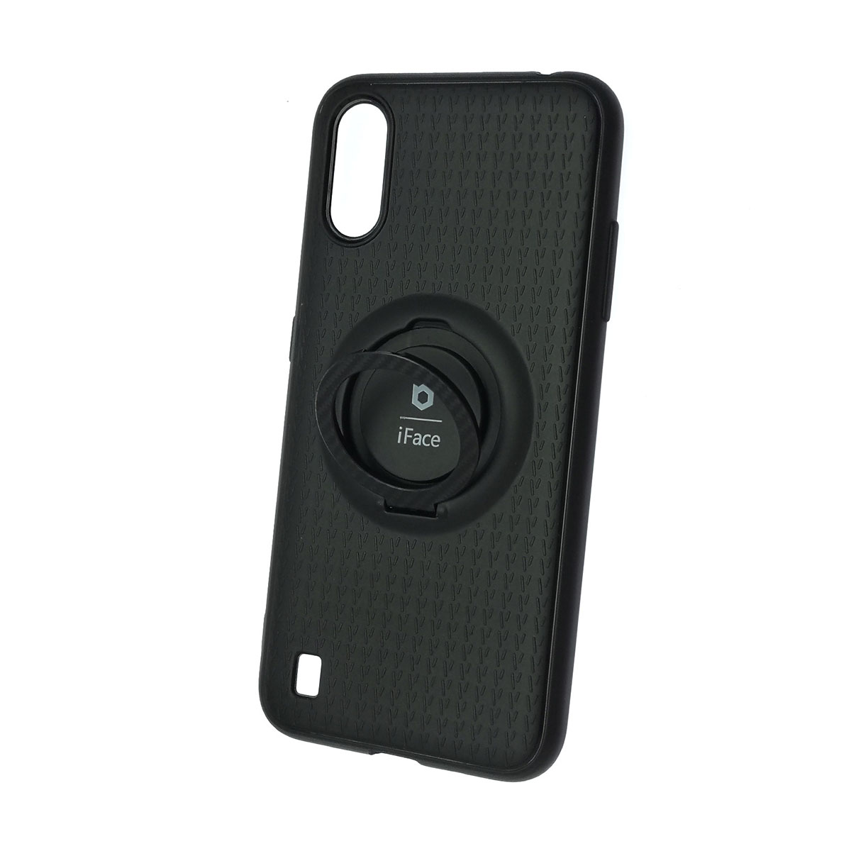 Чехол накладка iFace для SAMSUNG Galaxy A01 (SM-A015), силикон, кольцо держатель, цвет черный | РЕТРО 6