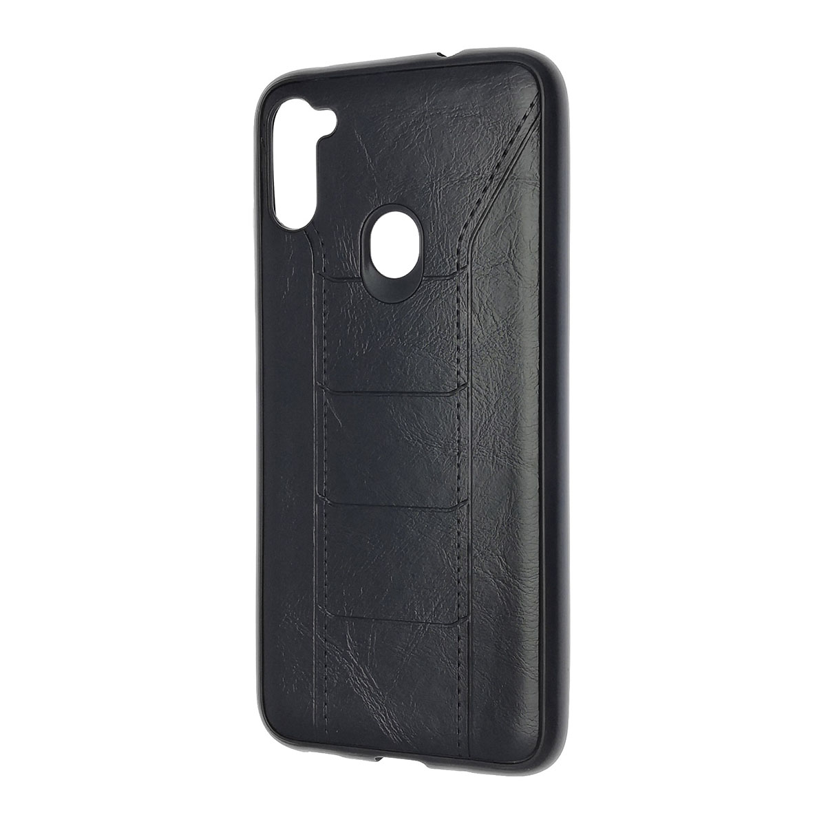 Чехол накладка R3 для SAMSUNG Galaxy A11 (SM-A115), Galaxy M11 (M115), силикон, под кожу, цвет черный.