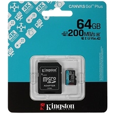 Карта памяти MicroSDXC 64GB KINGSTON CANVAS Go! Plus SDCG4/64GB 200Mb/s A2 U3 V30, с адаптером Карта памяти MicroSDXC 64GB KINGSTON CANVAS Go! Plus SDCG4/64GB 200Mb/s A2 U3 V30, с адаптером