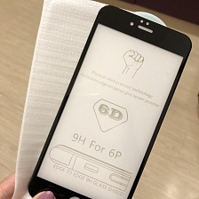 Защитное стекло "6D" GLASS FULL GLUE для APPLE iPhone 6/6S Plus (5.5"), цвет канта черный.