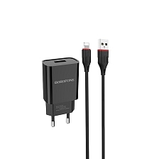 СЗУ (Сетевое зарядное устройство) BOROFONE BA20A Sharp с кабелем Lightning 8 pin, 2.1А, длина 1 метр, цвет черный СЗУ (Сетевое зарядное устройство) BOROFONE BA20A Sharp с кабелем Lightning 8 pin, 2.1А, длина 1 метр, цвет черный