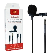 Всенаправленный петличный (на прищепке) микрофон C&Q CQ021, с разъемом 3.5 jack, длина 1.5 метра, цвет черный Всенаправленный петличный (на прищепке) микрофон C&Q CQ021, с разъемом 3.5 jack, длина 1.5 метра, цвет черный