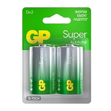 Батарейка GP Super D G-TECH, LR20/R20/ER34615 (GP13AA21-2CRSBC2), BL2, Alkaline 1.5V (КОМПЛЕКТ ИЗ ДВУХ ШТУК)