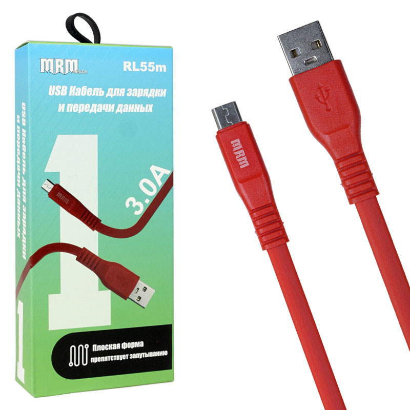 USB Дата кабель MRM RL55m Micro USB, силикон, плоский, длина 1 метр, 3.0 A, цвет красный USB Дата кабель MRM RL55m Micro USB, силикон, плоский, длина 1 метр, 3.0 A, цвет красный