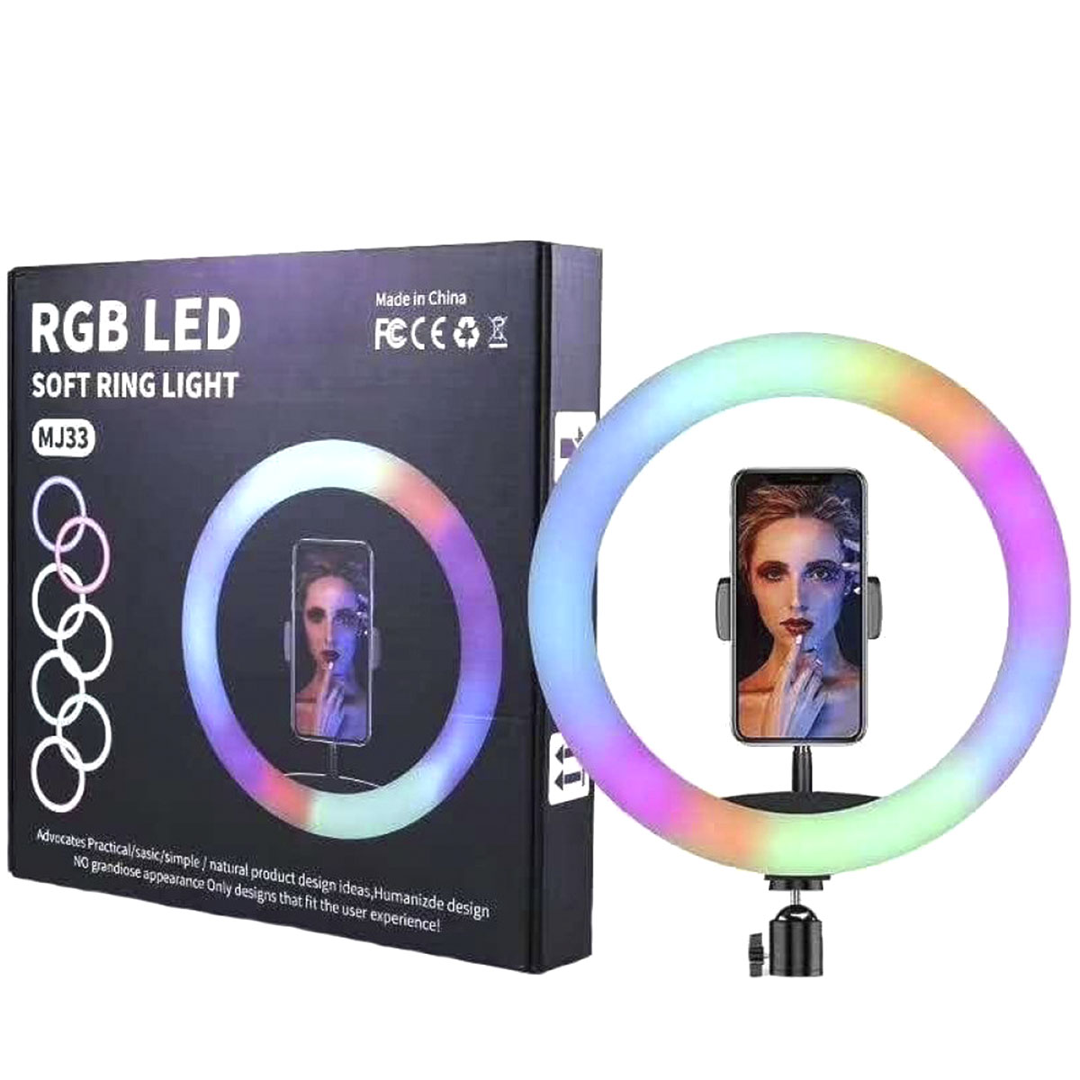 Цветная RGB кольцевая светодиодная лампа MJ33 - 33 см, со штативом 2.1 м Цветная RGB кольцевая светодиодная лампа MJ33 - 33 см, со штативом 2.1 м