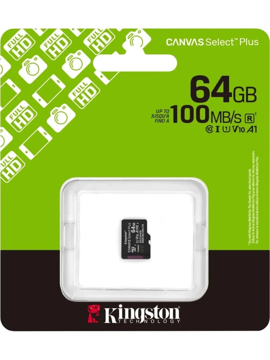 Карта памяти MicroSDXC 64GB KINGSTON CANVAS Select Plus (SDCS3/64GBSP) Class 10, 100MB/s, без адаптера
