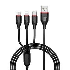 Кабель BOROFONE BX17 Enjoy 3 в 1 USB на Lightning 8 pin, Micro USB, длина 1 метр, цвет черный Кабель BOROFONE BX17 Enjoy 3 в 1 USB на Lightning 8 pin, Micro USB, длина 1 метр, цвет черный