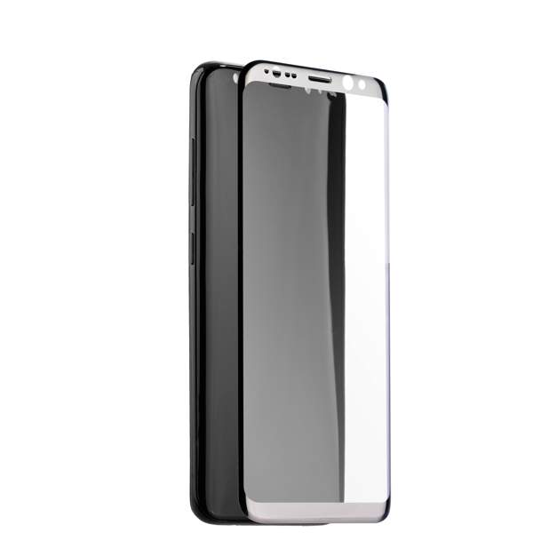 Защитное стекло 3D для SAMSUNG Galaxy S8 (SM-G950) ударопрочное прозрачное кант серебро.