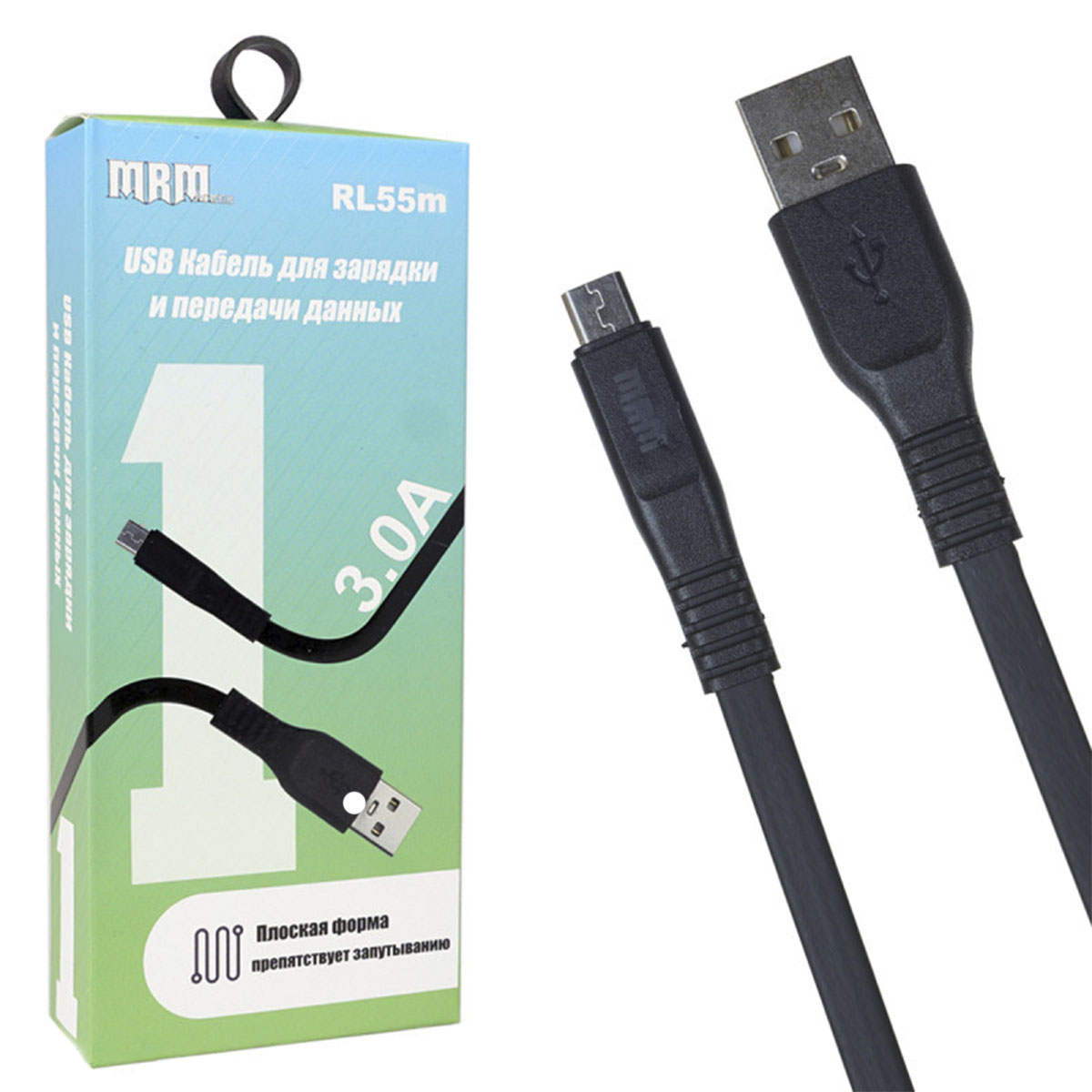 USB Дата кабель MRM RL55m Micro USB, силикон, плоский, длина 1 метр, 3.0 A, цвет черный USB Дата кабель MRM RL55m Micro USB, силикон, плоский, длина 1 метр, 3.0 A, цвет черный