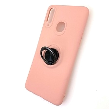 Чехол накладка для SAMSUNG Galaxy A20s (SM-A207), силикон, кольцо держатель, спиннер, цвет розовый.