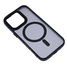 Чехол накладка FASHION CASE для APPLE iPhone 16 Pro, с поддержкой MagSafe, пластик матовый прозрачный, защита камеры, цвет окантовки черный