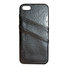 Накладка силиконовая для Apple iPhone 5/5S/SE цвет черный под кожу с визитницей 2.