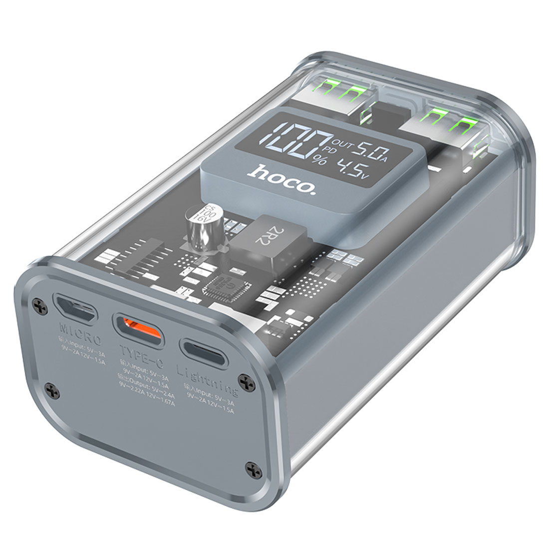 Внешний портативный аккумулятор, Power Bank HOCO J105, 10000 mAh, 22.5W, PD20W, QC3.0, LED дисплей, цвет серый (распродажа -30%) Внешний портативный аккумулятор, Power Bank HOCO J105, 10000 mAh, 22.5W, PD20W, QC3.0, LED дисплей, цвет серый (распродажа -30%)