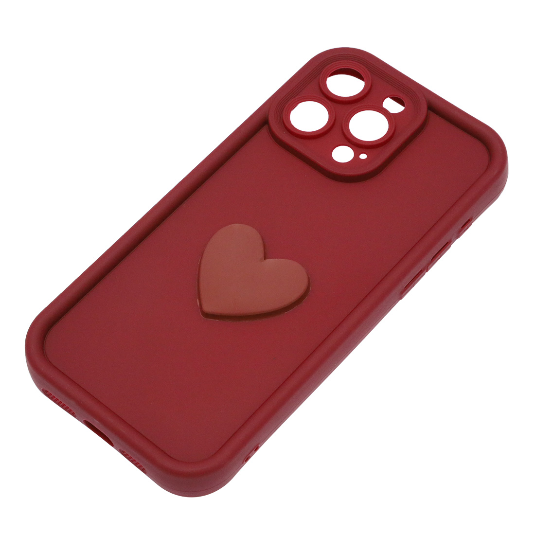 Чехол накладка для APPLE iPhone 15 Pro Max, силикон, 3D сердце, защита камеры, бортики, цвет бордовый Чехол накладка для APPLE iPhone 15 Pro Max, силикон, 3D сердце, защита камеры, бортики, цвет бордовый