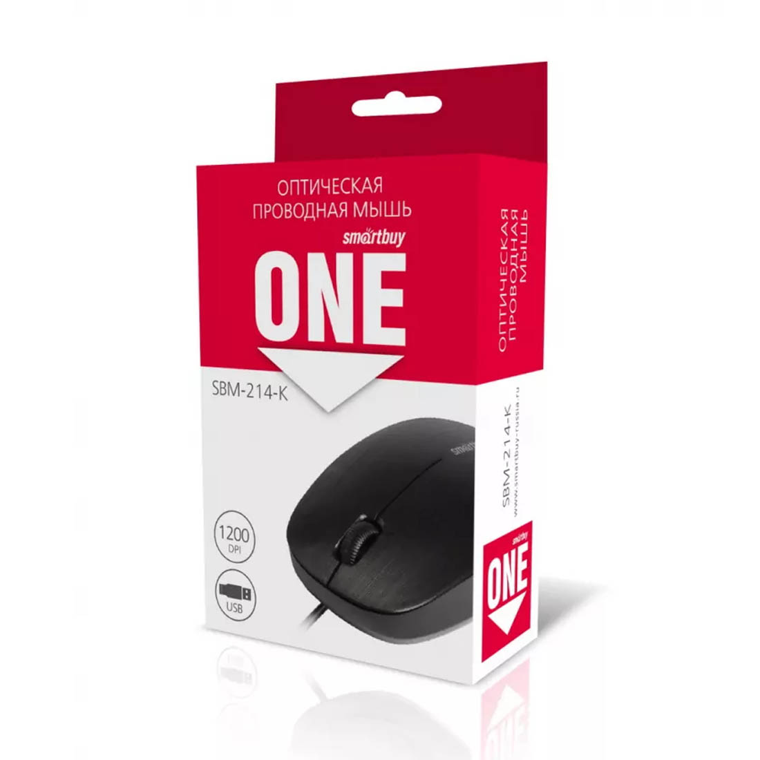 Мышь проводная SMARTBUY ONE 214-K, оптическая, 1200 DPI, цвет черный