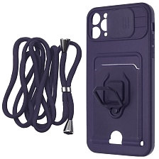 Чехол накладка MULTI FUNCTION 4 в 1 для APPLE iPhone 11 Pro MAX (6.5), цвет темно синий