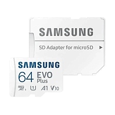 Карта памяти MicroSDXC 64GB SAMSUNG EVO Plus Class 10 U1, 160 Mb/s, с адаптером Карта памяти MicroSDXC 64GB SAMSUNG EVO Plus Class 10 U1, 160 Mb/s, с адаптером