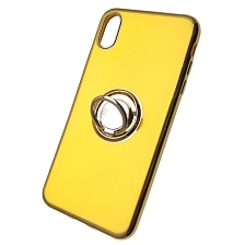 Чехол накладка для APPLE iPhone XS MAX, силикон, лого, кольцо держатель, цвет желтый.