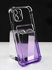 Чехол накладка SHockprOOF для APPLE iPhone 13, защита камеры, противоударный, цвет прозрачный с фиолетовым градиентом