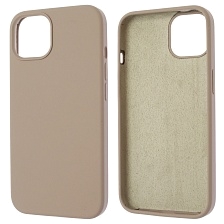 Чехол накладка Silicon Case для APPLE iPhone 14 (6.1), силикон, бархат, цвет серо бежевый
