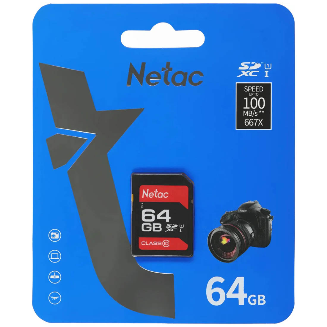 Карта памяти SDXC 64GB NETAC P600 Class 10 U1 (100 Mb/s), цвет черный