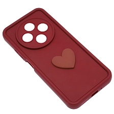 Чехол накладка для XIAOMI REDMI 14C, POCO C75, силикон, 3D сердце, защита камеры, бортики, цвет бордовый