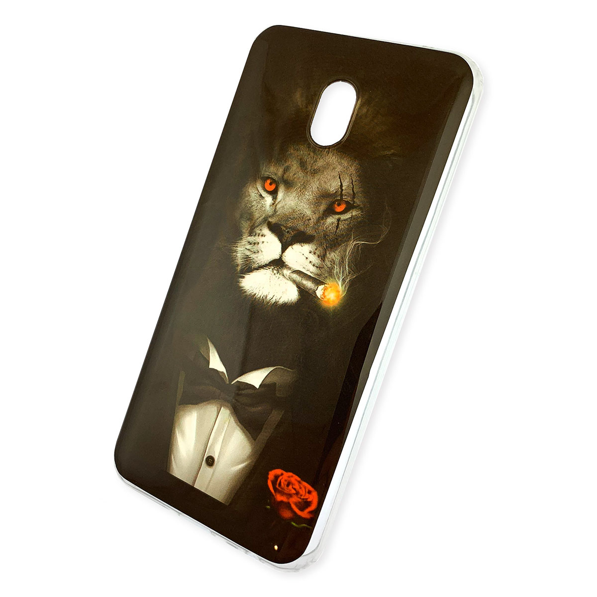 Чехол накладка для XIAOMI Redmi 8A, силикон, глянец, рисунок Лев с сигарой.