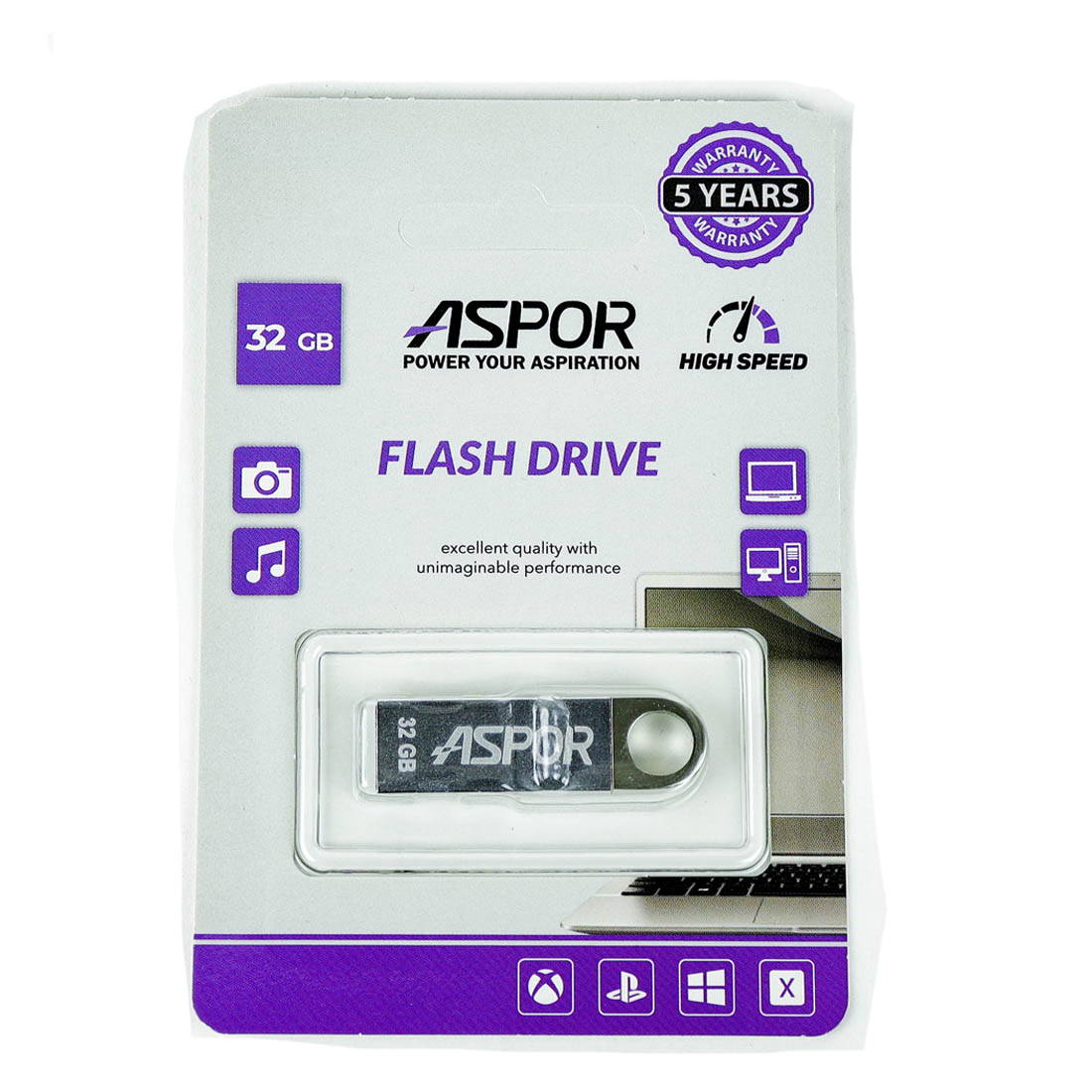 Флешка USB 2.0 32GB ASPOR TG026, цвет серебристый