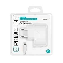 СЗУ-2USB Prime Line 2.1A + кабель 8 pin Apple, белый, 2316.