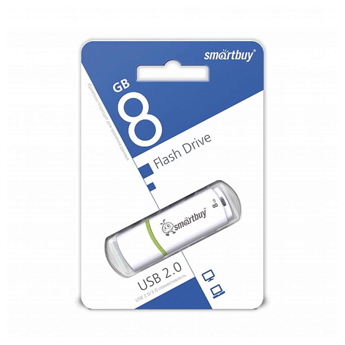 Флешка USB 2.0 8GB SMARTBUY Crown, цвет белый