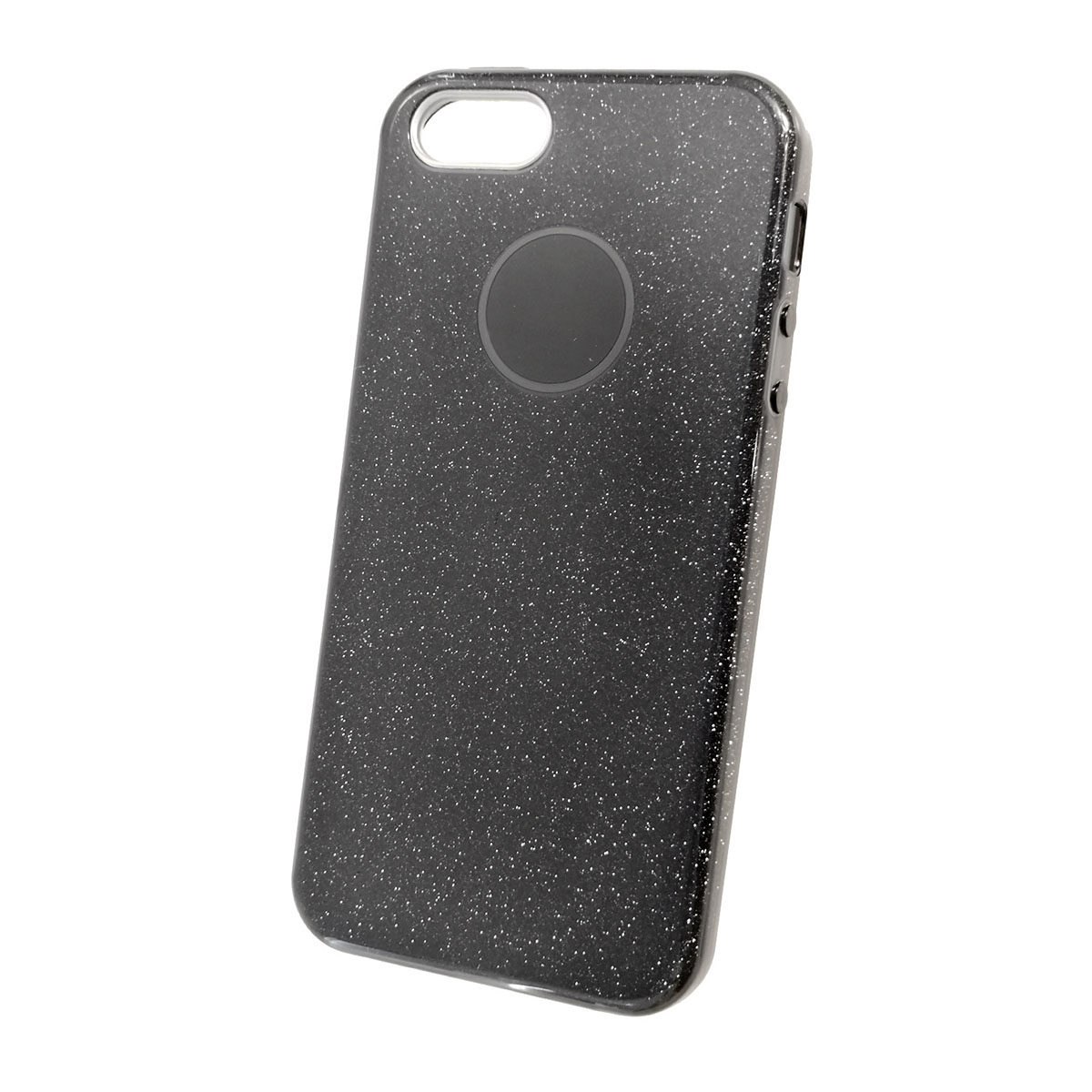 Чехол накладка Shine для APPLE iPhone 5G, 5S, SE, силикон, блестки, цвет черный