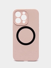 Чехол накладка Silicone Case для APPLE iPhone 13 Pro Max, с поддержкой MagSafe, защита камеры, силикон, бархат, цвет песочно-розовый