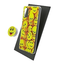 Чехол накладка для SAMSUNG Galaxy A41 (SM-A415), силикон, фактурный глянец, с поп сокетом, рисунок Smile Чехол накладка для SAMSUNG Galaxy A41 (SM-A415), силикон, фактурный глянец, с поп сокетом, рисунок Smile