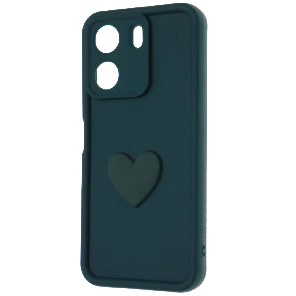 Чехол накладка для XIAOMI REDMI 13C, POCO C65, силикон, 3D сердце, защита камеры, бортики, цвет темно зеленый Чехол накладка для XIAOMI REDMI 13C, POCO C65, силикон, 3D сердце, защита камеры, бортики, цвет темно зеленый