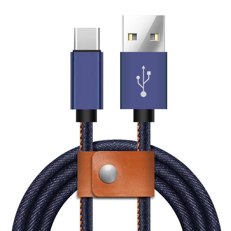Кабель USB Jeans Type-C в тканевой оплетке, длина 1 метр, цвет джинсовый Кабель USB Jeans Type-C в тканевой оплетке, длина 1 метр, цвет джинсовый