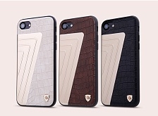 Чехол накладка Nillkin для APPLE iPhone 7, 8, силикон, кожа крокодила, цвет слоновая кость, черный.
