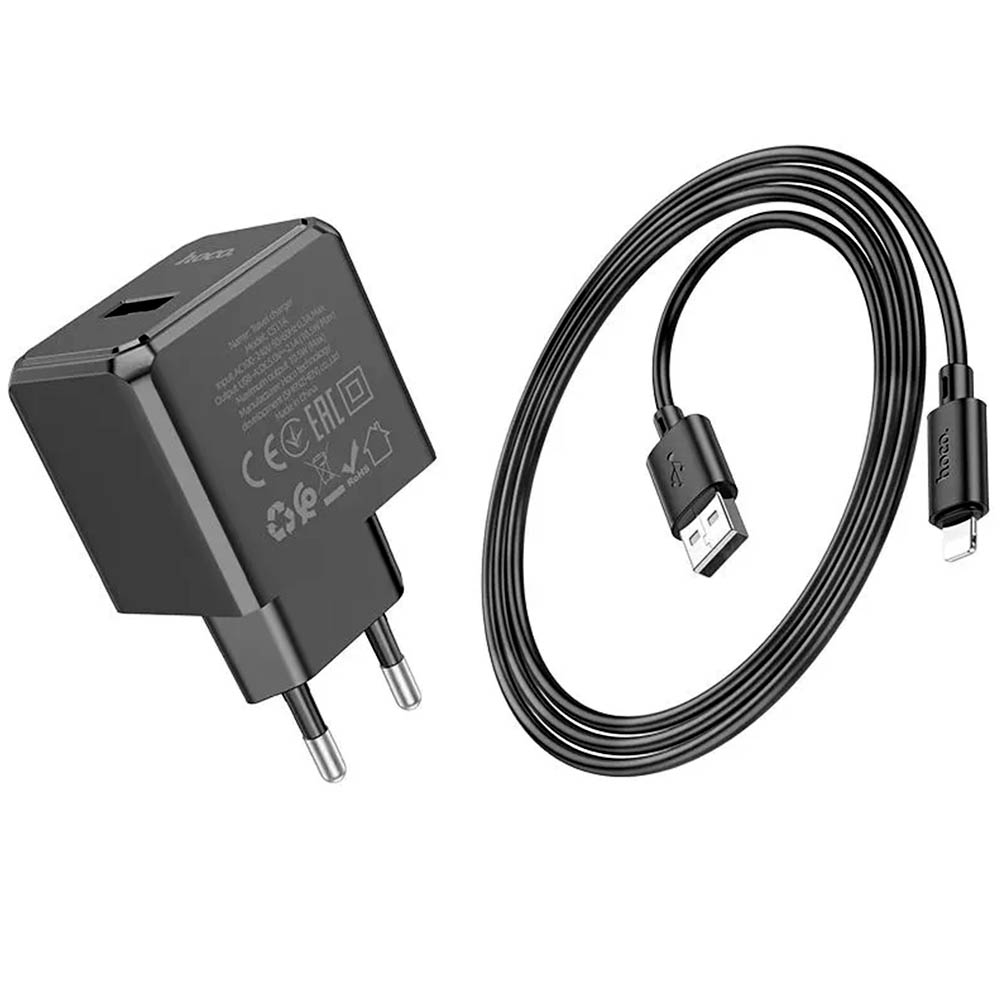 СЗУ (Сетевое зарядное устройство) с кабелем Lightning 8 pin HOCO CS11A, 10W, 1 USB, цвет черный