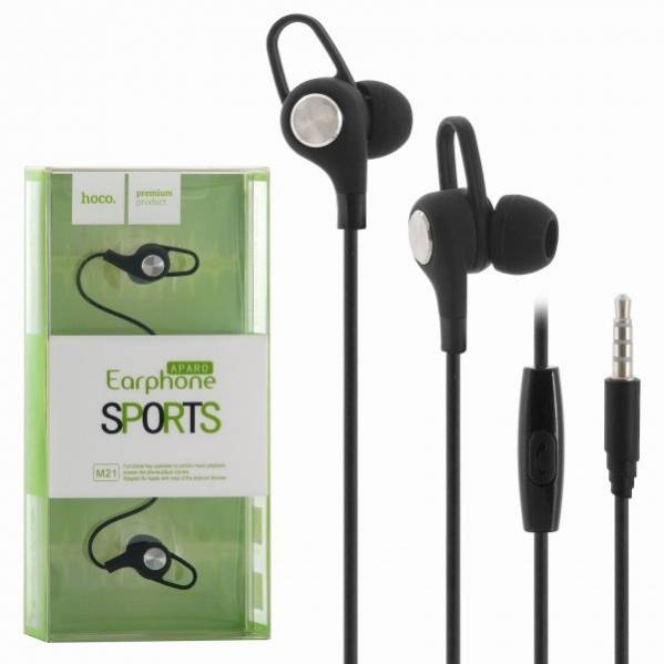 Гарнитура (наушники с микрофоном) проводная, HOCO M21 Aparo Sporting Earphone With Mic, цвет черный. Гарнитура (наушники с микрофоном) проводная, HOCO M21 Aparo Sporting Earphone With Mic, цвет черный.