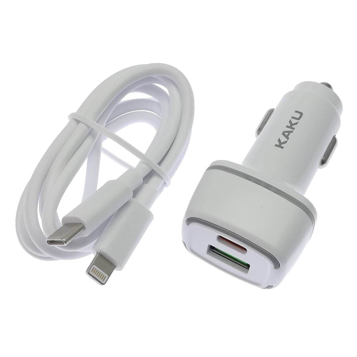 АЗУ (Автомобильное зарядное устройство) KAKU KSC-540 c кабелем USB Type C на APPLE Lightning 8 pin, 20W, длина 1 метр, цвет белый