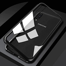 Магнитный чехол для SAMSUNG Galaxy A50 2019 (SM-A505, A30s 2019 (SM-A307), A50s 2019 (SM-A507), закаленное стекло, металл, цвет черный прозрачный.