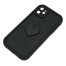 Чехол накладка для APPLE iPhone 11, силикон, 3D сердце, защита камеры, бортики, цвет черный Чехол накладка для APPLE iPhone 11, силикон, 3D сердце, защита камеры, бортики, цвет черный